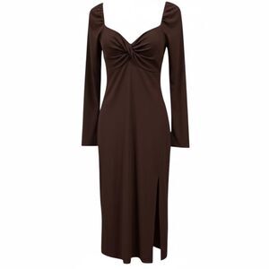 LUSH Brown Midi Dress with Twist Front